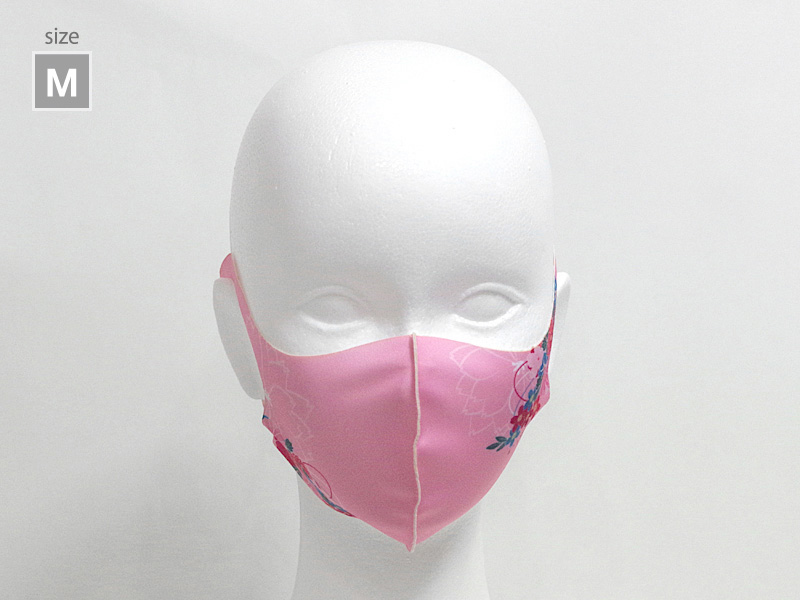 雨のち花模様　ピンク　薄型マスク