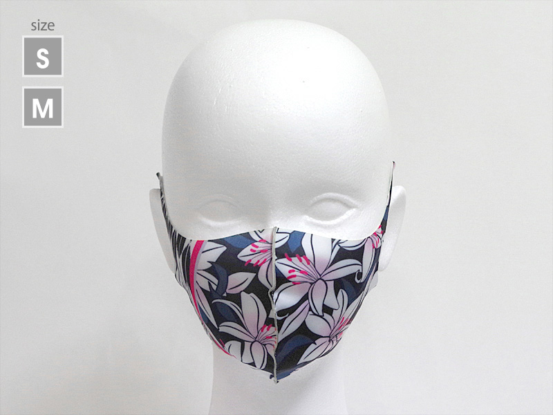 百合と矢絣　ブラック　薄型マスク