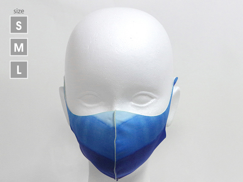 水彩横縞　ブルー　薄型マスク
